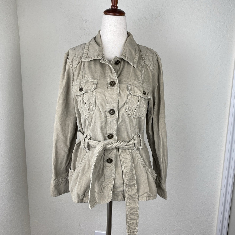 French Cuff Petite L Jacket Corduroy Cargo Belted Utility Granola Girl Tan Khaki